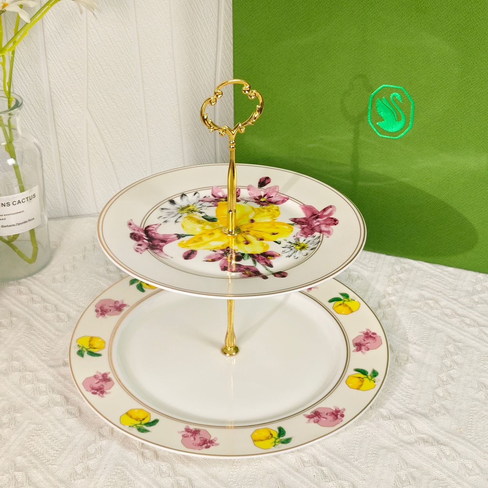Swarovski x Rosenthal Signum Fern sweets stand of two tiers - Swarovski Tray | Aleppo Gift UAE